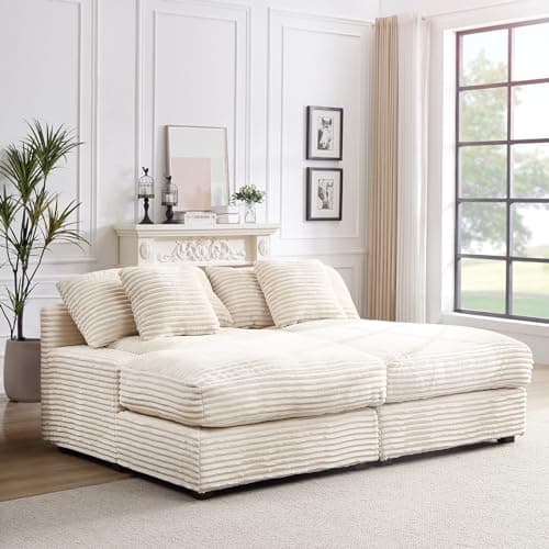 Oversized Corduroy Chaise Lounge Chair Indoor for Living Room, Bedroom, Office