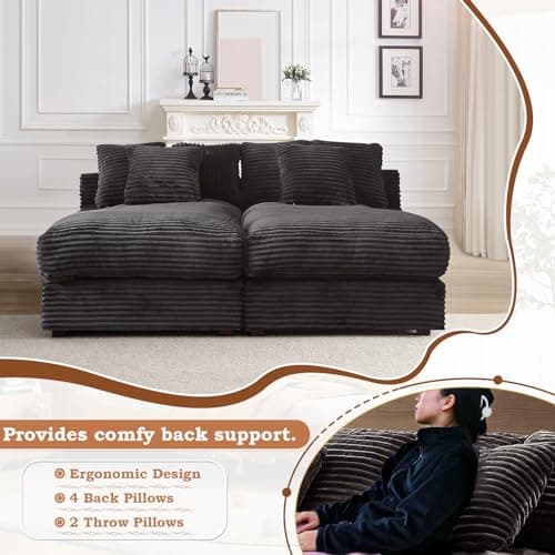 Oversized Corduroy Chaise Lounge Chair Indoor for Living Room, Bedroom, Office