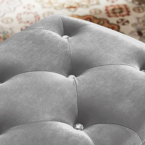 Velvet Upholstered Storage Ottoman Bench with Safety Hinge and Padded Seat in Grey