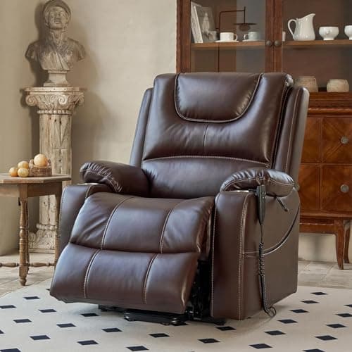 Large Power Lift Recliner Chair for Elderly with Heat Massage Electric Lift and Cup Holder