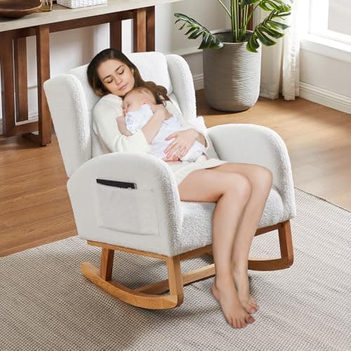 Upholstered Boucle Glider Rocking Chair for Nursery and Baby Room