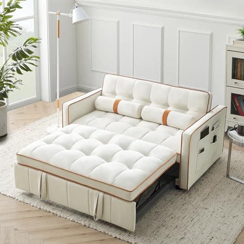 3-in-1 Sleeper Sofa Bed with Velvet Tufted Pull Out Couch, Adjustable Backrest (Grey)
