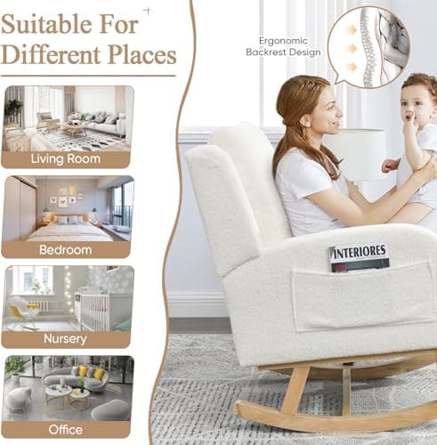 Comfortable Teddy Upholstered Rocking Chair for Nursery
