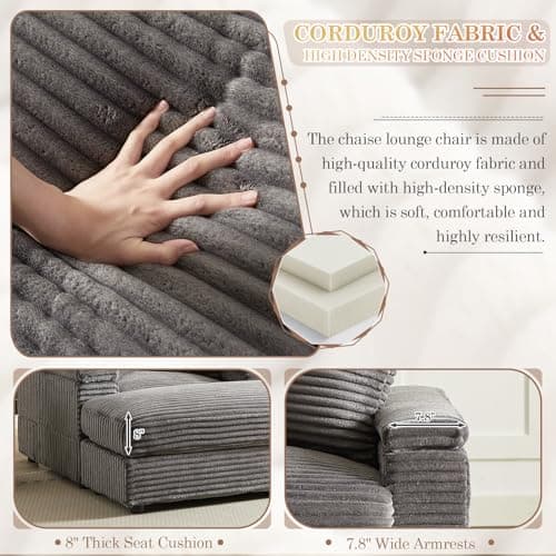Oversized Chaise Lounge Chair with Ottoman, Corduroy Upholstered Sofa for Living Room, Bedroom, Office