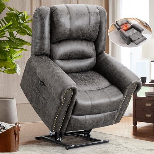 Dual Motor Power Lift Recliner Chair for Elderly with Heat and Massage, Large Infinite Position Electric Chairs for Seniors, Light Brown