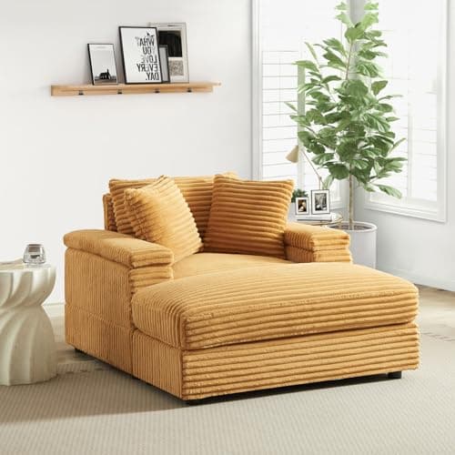 Oversized Chaise Lounge Chair with Ottoman, Corduroy Upholstered Sofa for Living Room, Bedroom, Office