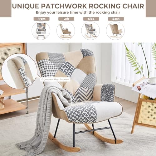 Patchwork Rocking Chair for Bedroom, Living Room, and Nursery
