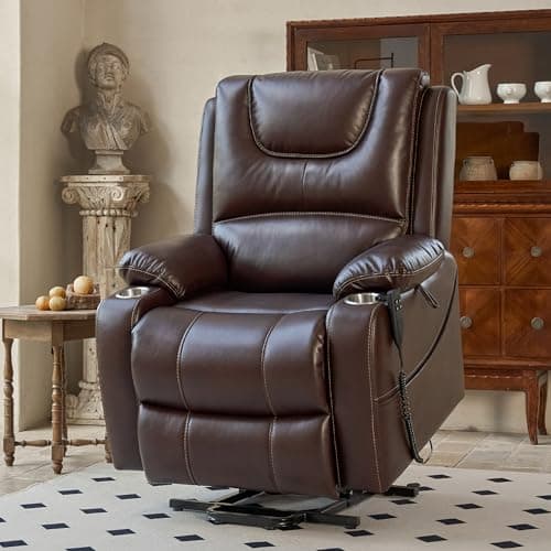 Large Power Lift Recliner Chair for Elderly with Heat Massage Electric Lift and Cup Holder