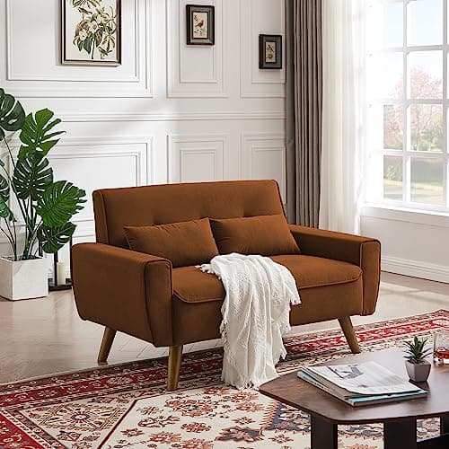 Mid Century Green 2 Seater Loveseat with Wooden Legs