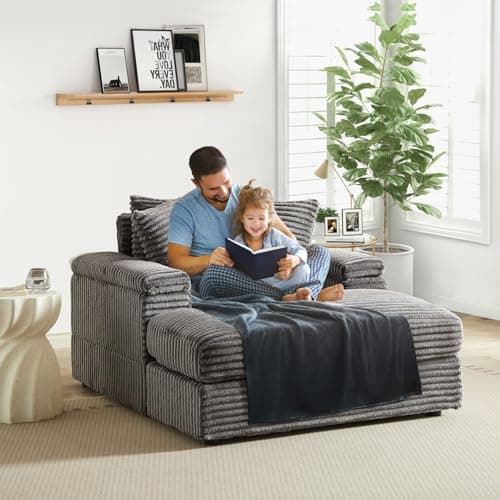 Oversized Chaise Lounge Chair with Ottoman, Corduroy Upholstered Sofa for Living Room, Bedroom, Office