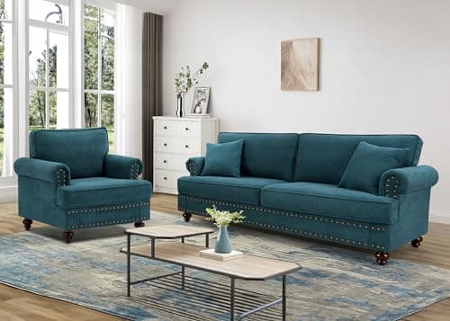 Modern Upholstered 2-Piece Living Room Furniture Set in Green