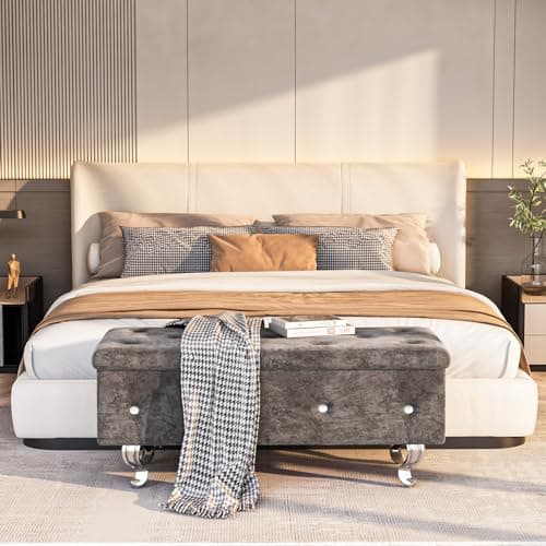 Velvet Upholstered Storage Bench with Safety Hinge