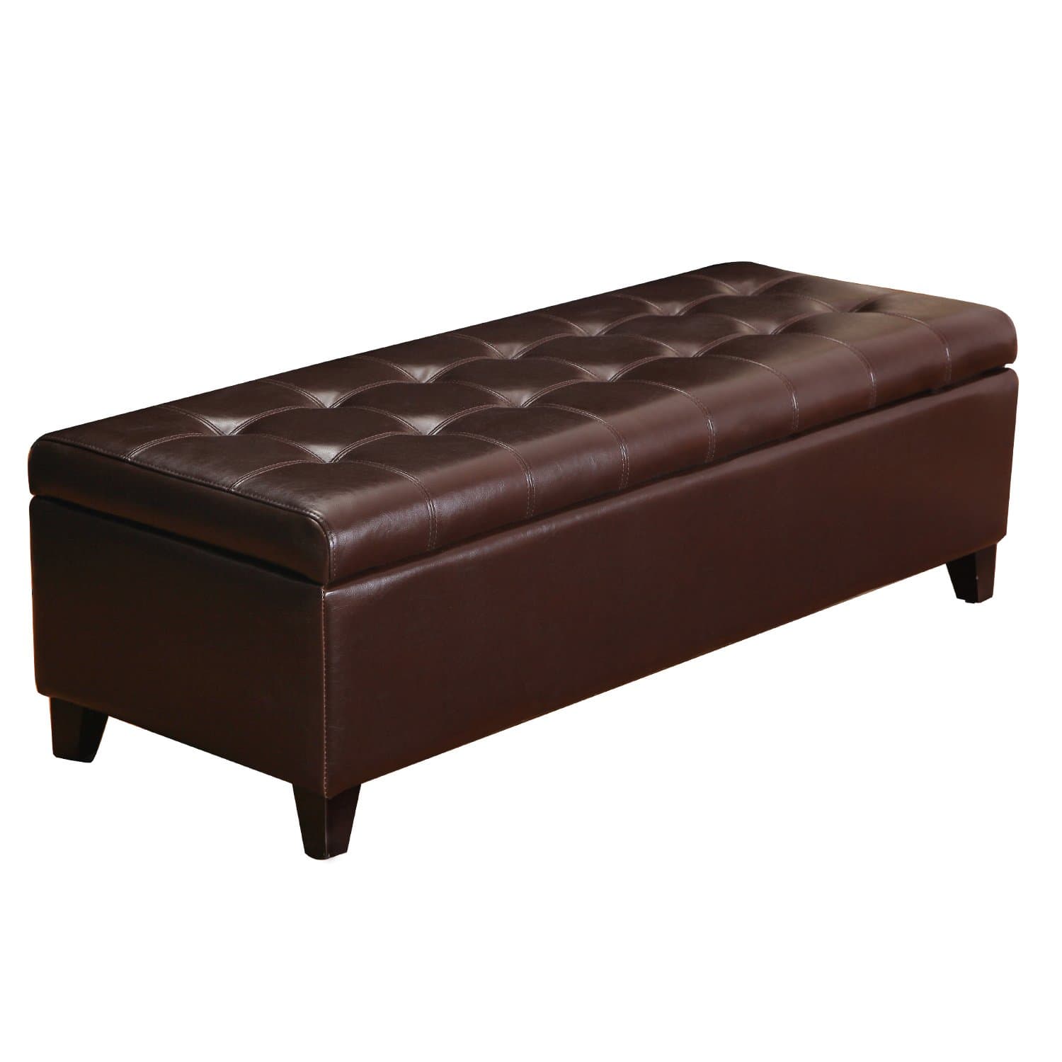 Storage Ottoman Bench - 51 Inch Leather Tufted End of Bed Bench, Bedroom Living Room