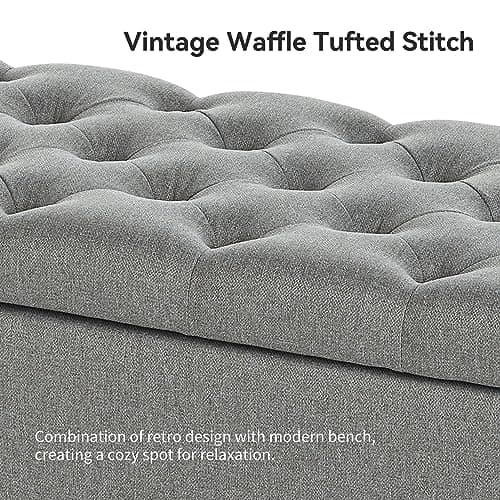 End of Bed Storage Ottoman Bench, Button Tufted Upholstered - Grey