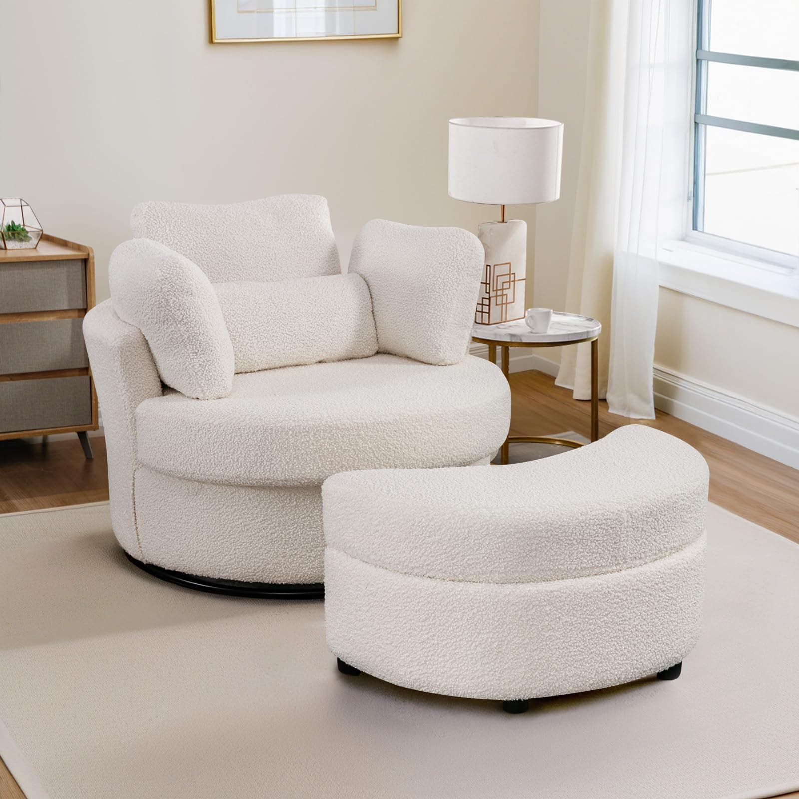 Oversized Swivel Chair with Storage Ottoman for Nursery, Living Room, Bedroom