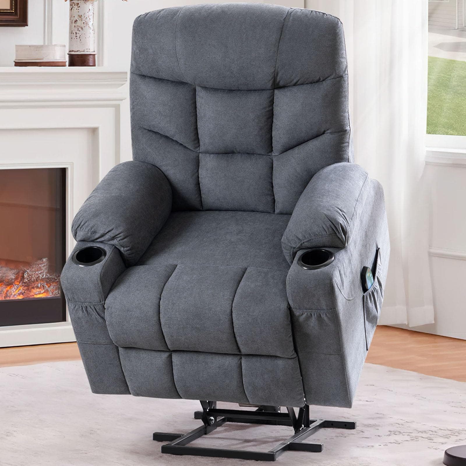 Power Lift Recliner with Massage for Elderly, Blue Grey