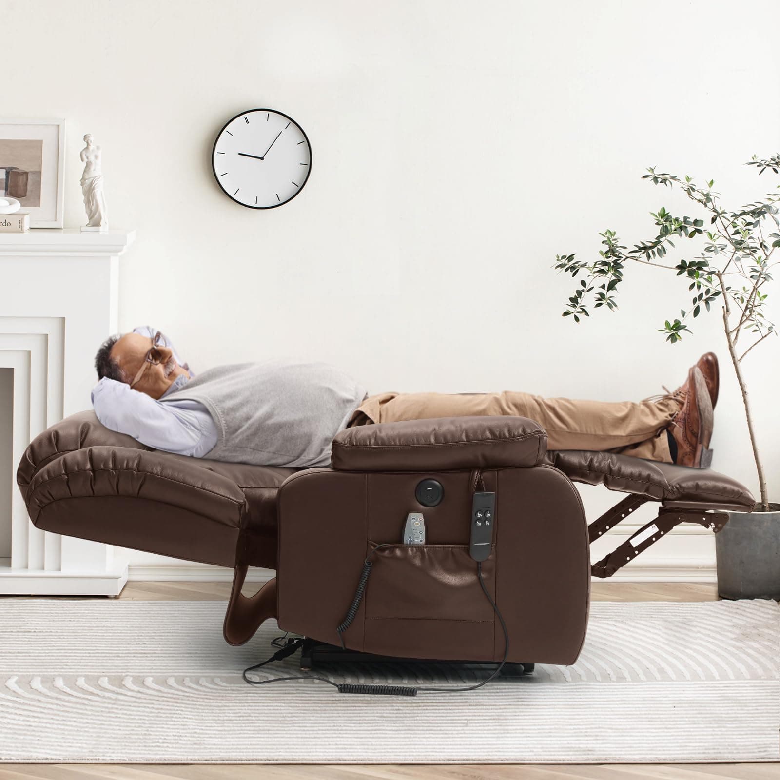 Dual Motor Lift Chairs for Elderly with Massage and Heat, Genuine Leather, USB Ports and Remote Controls
