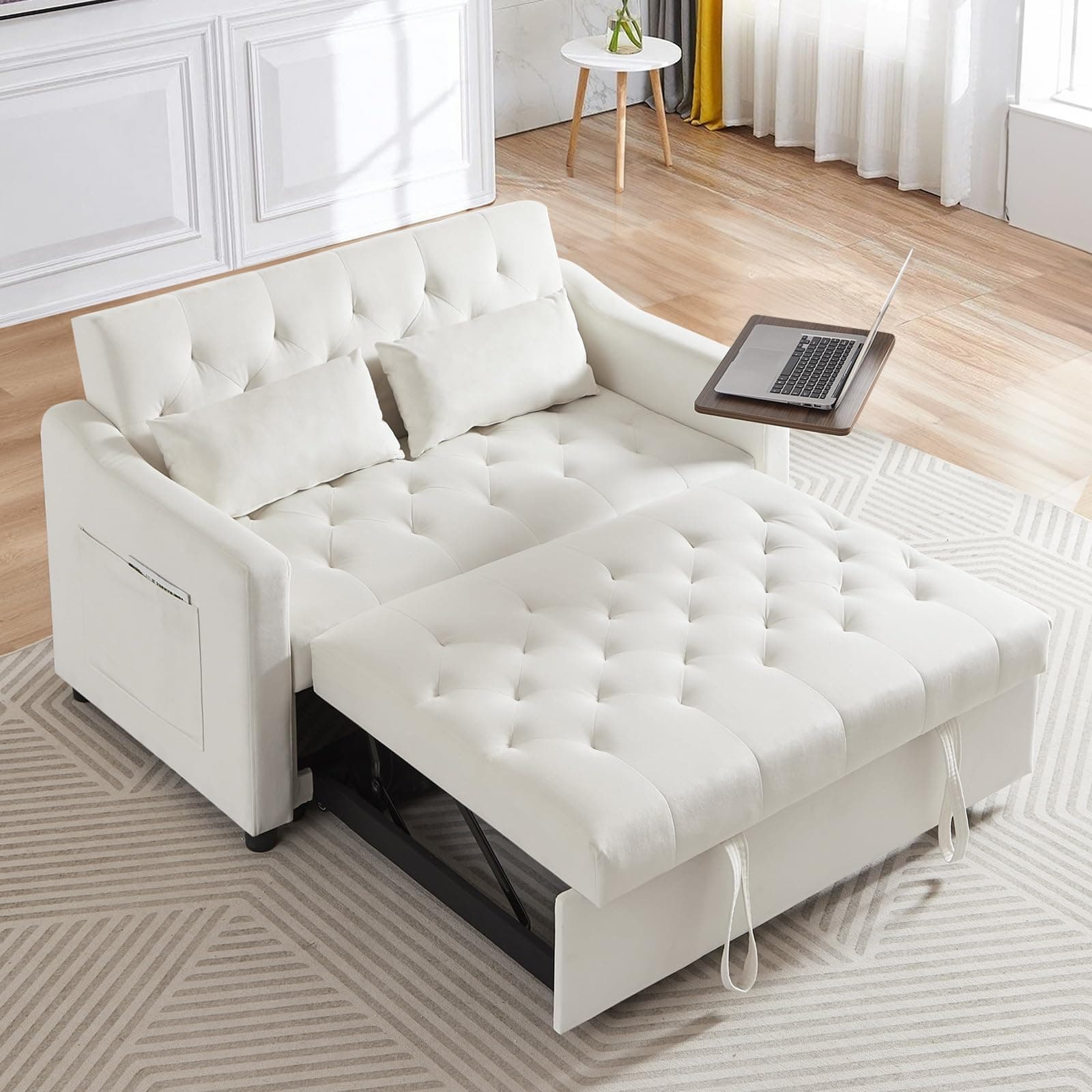 Convertible Sleeper Sofa Couch with Pull Out Bed & Table