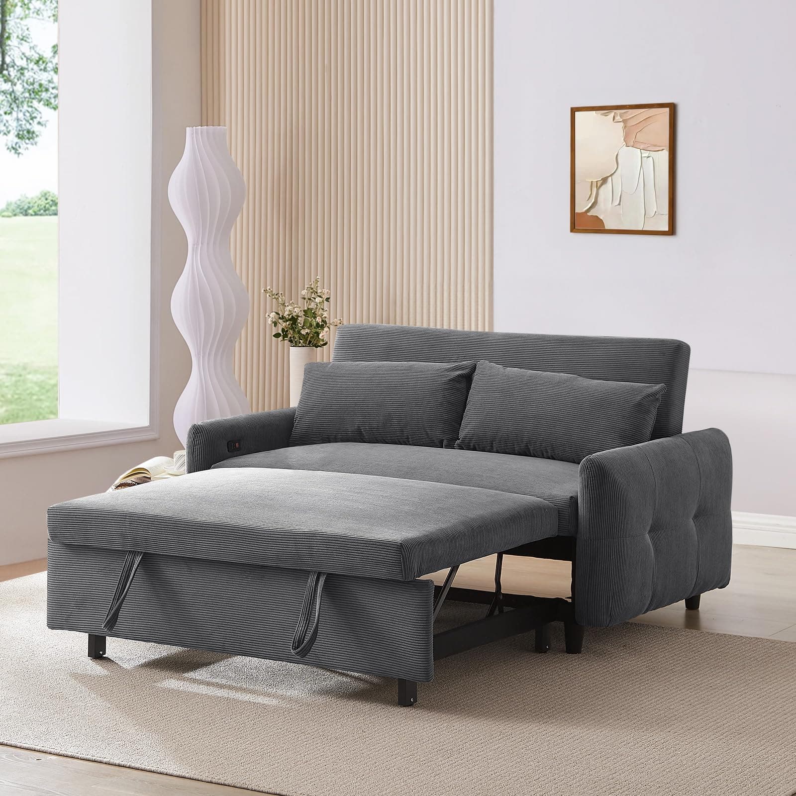 JEEOHEY 3 in 1 Convertible Sleeper Sofa Bed with USB&Type-C Port