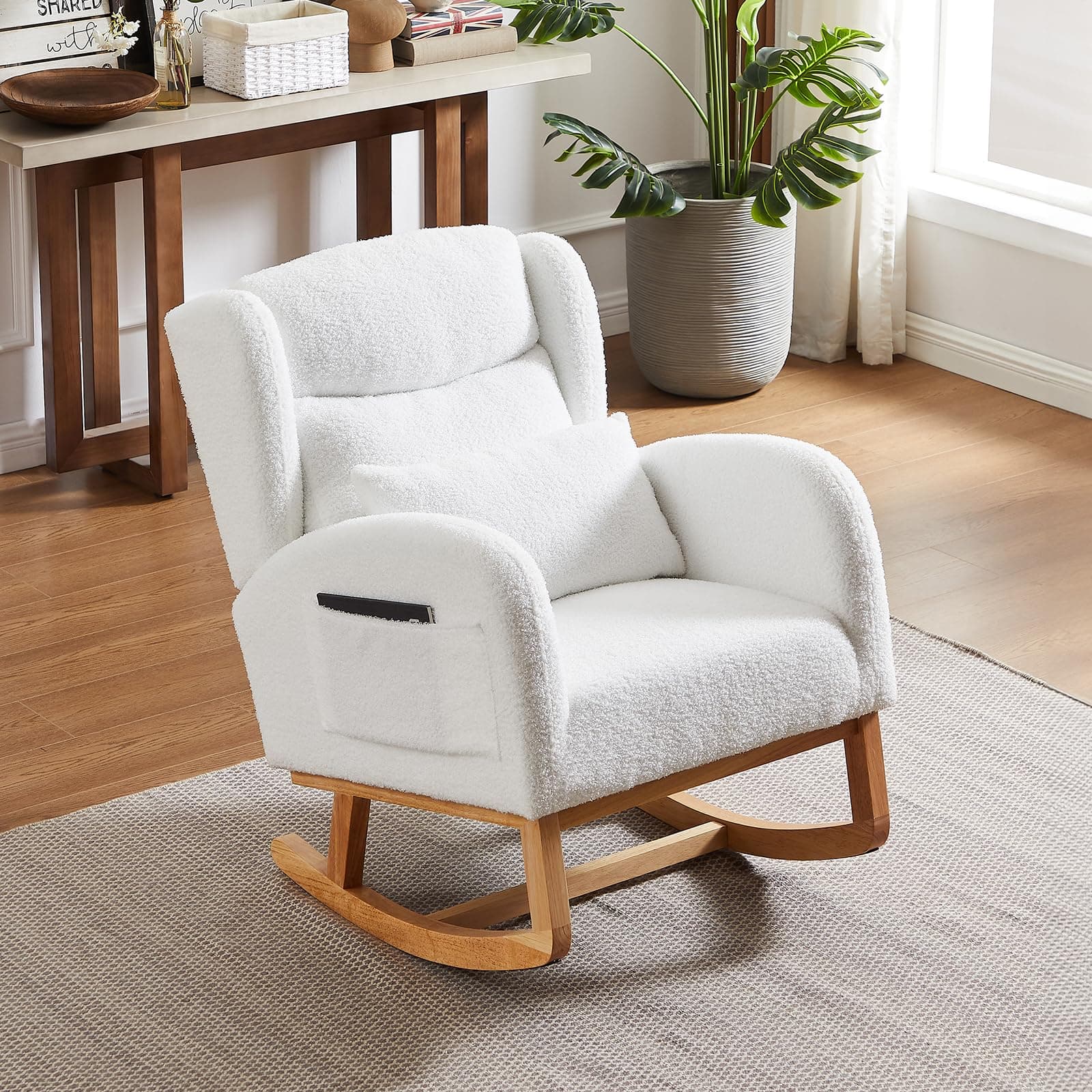 Upholstered Boucle Glider Rocking Chair for Nursery and Baby Room