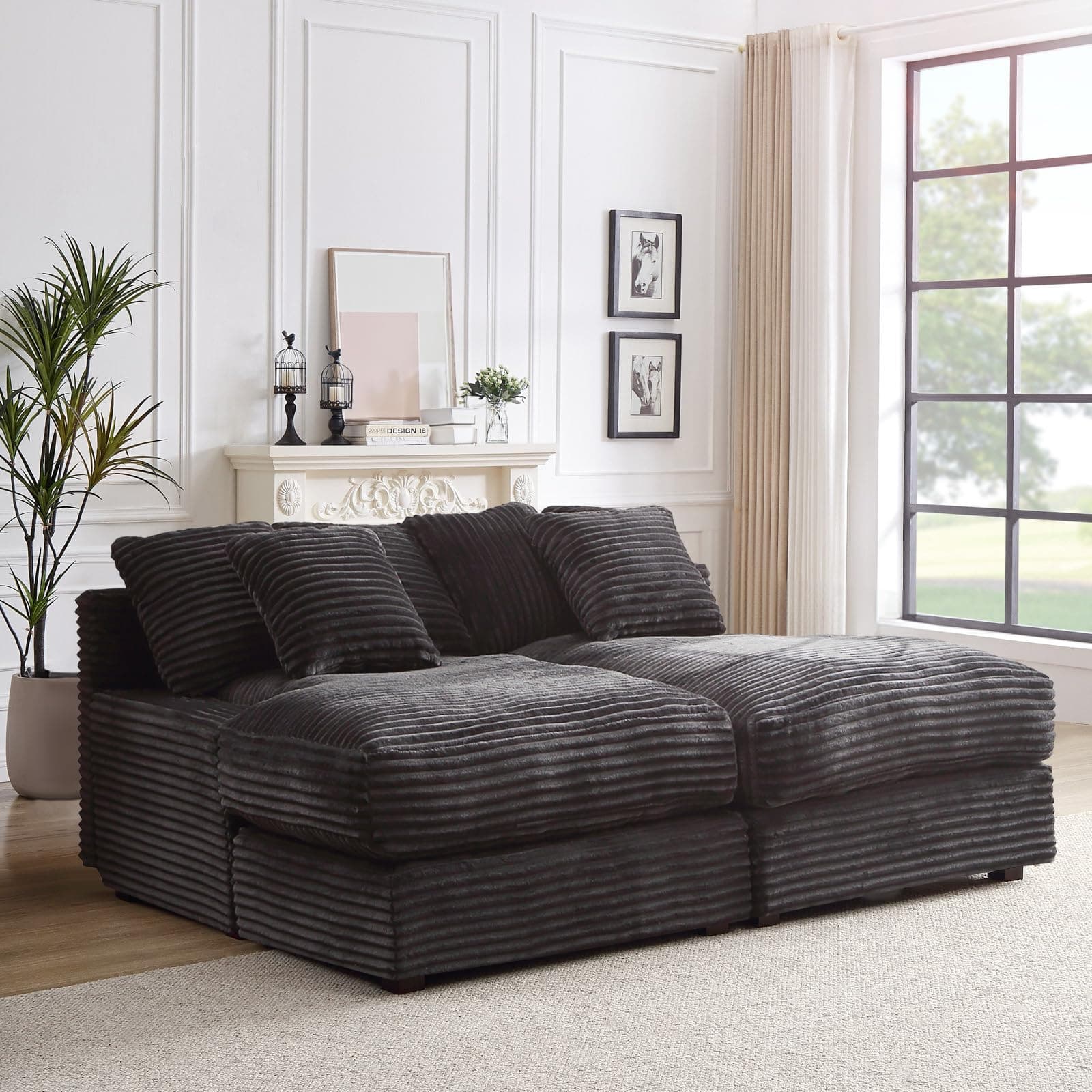 Oversized Corduroy Chaise Lounge Chair Indoor for Living Room, Bedroom, Office