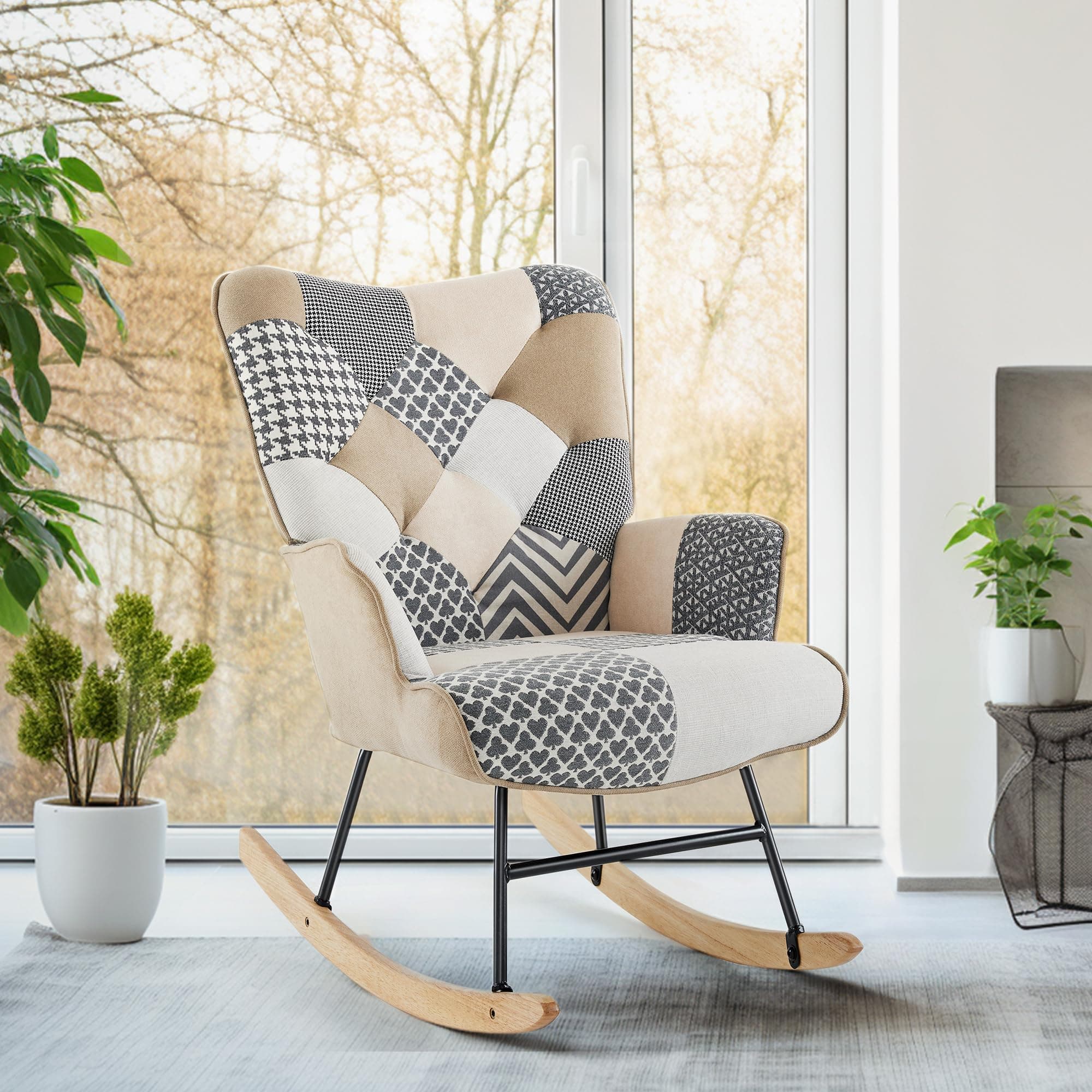 Patchwork Rocking Chair for Bedroom, Living Room, and Nursery