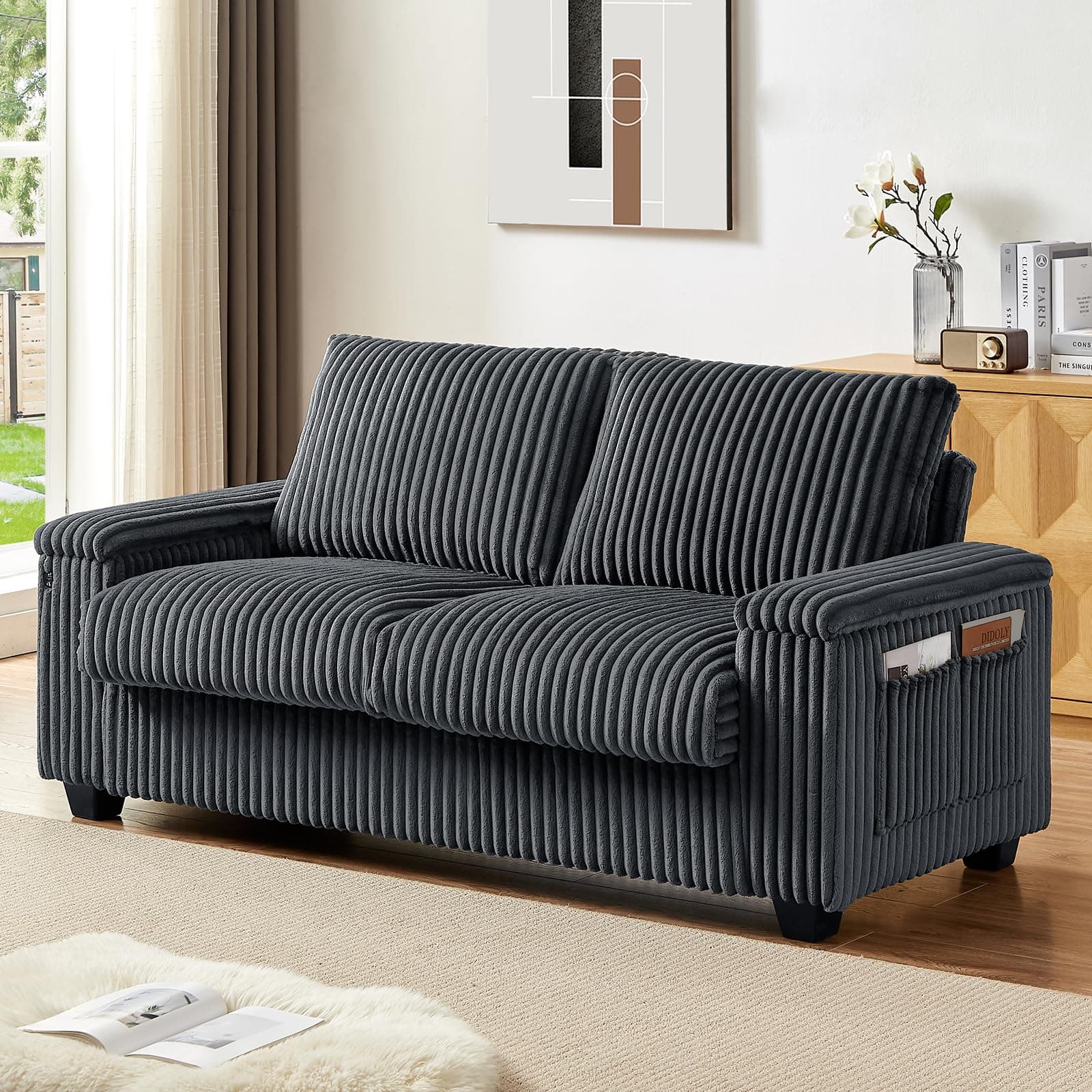 KIVENJAJA 71" Cloud Fluffy Loveseat with Storage and USB, Dark Grey