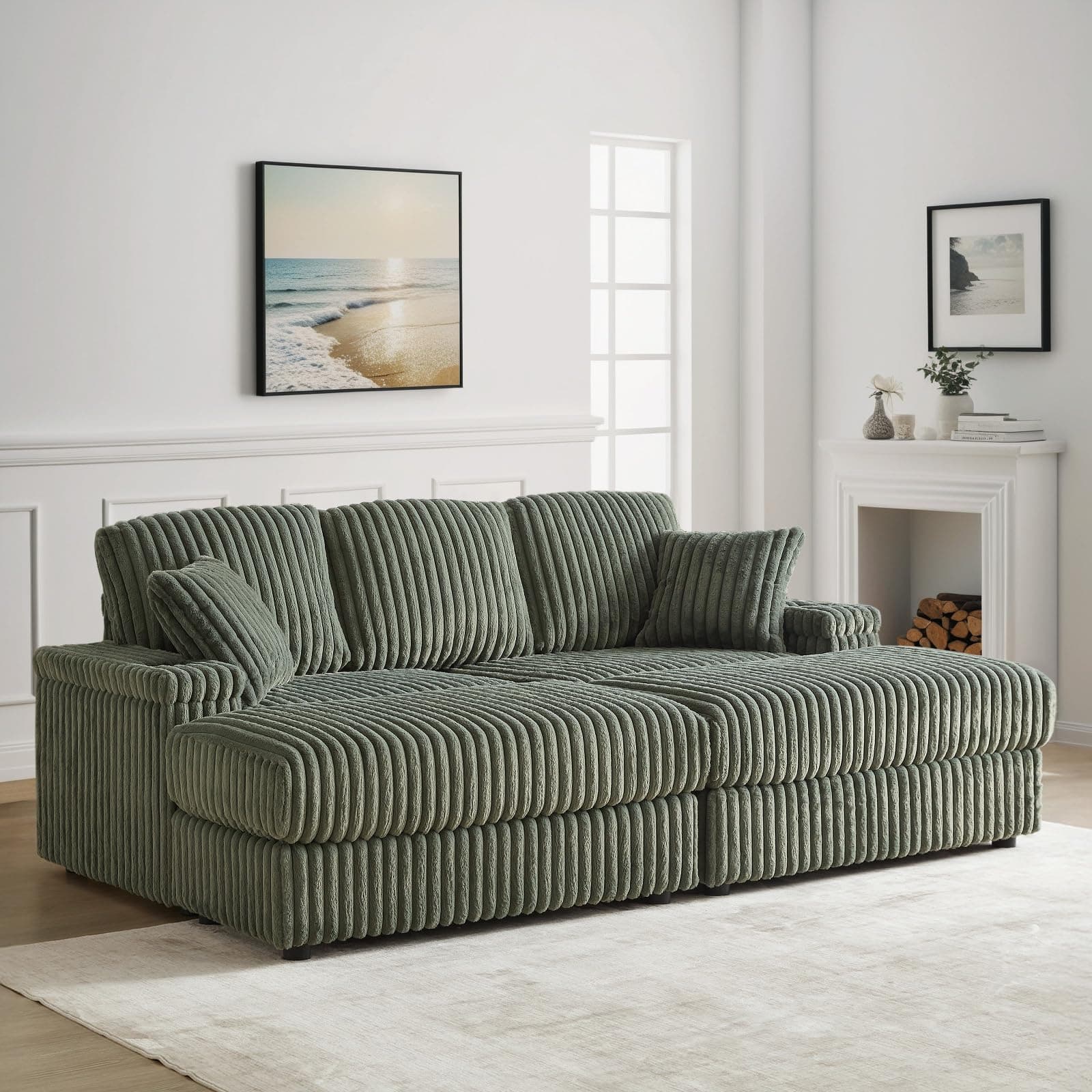 Oversized Chaise Lounge Chair with Ottoman and Storage Space for Living Room, Office (3 Seater, Green)